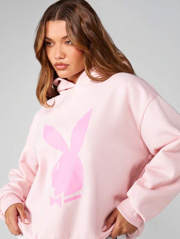 Missguided Missguided X Playboy Bunny Logo Oversized Hoodie With Drawstring