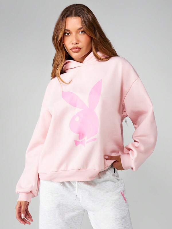 missguided Missguided x Playboy Bunny Logo Oversized Hoodie With Drawstring