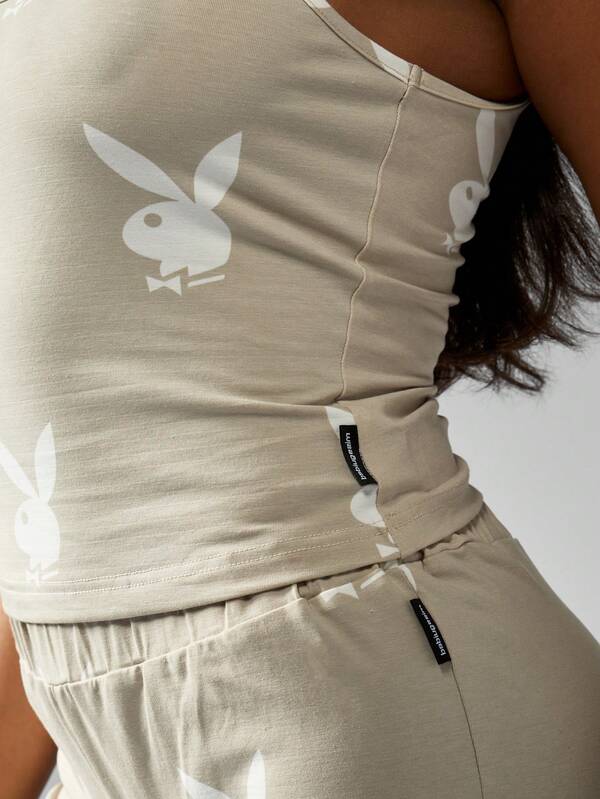 Missguided Missguided X Playboy Bunny Logo Print Cami Tank Top Summer Lounge Wear Cotton Slim Fit
