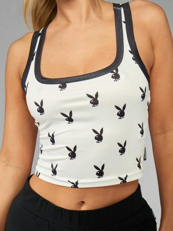 Missguided Missguided X Playboy Bunny Logo Print Crop Sleeveless Tank Top