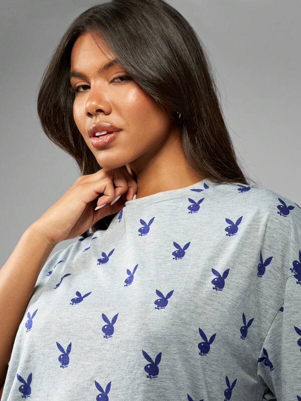 Missguided Missguided X Playboy Bunny Logo Print Oversized Comfort T-Shirt
