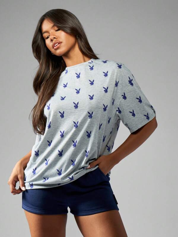 missguided Missguided x Playboy Bunny Logo Print Oversized Comfort T-Shirt