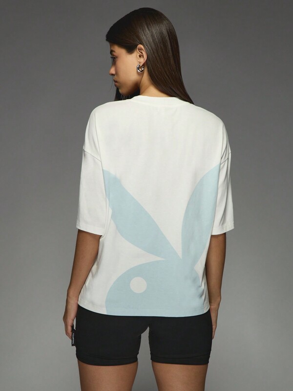 Missguided Missguided X Playboy Bunny Logo Print Round Neck Boxy Short Sleeve Casual T-Shirt