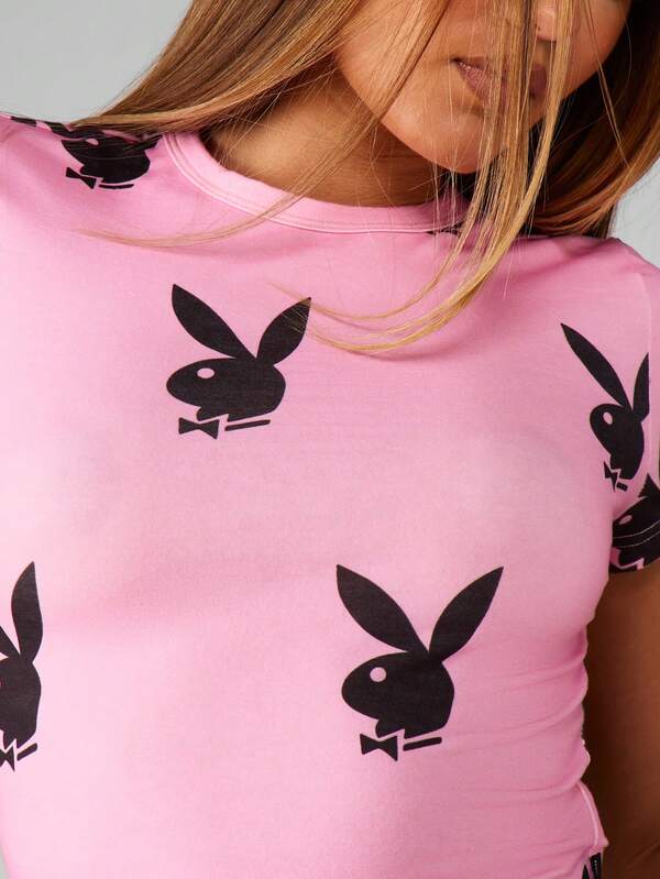 Missguided Missguided X Playboy Bunny Logo Printed Crop Tee
