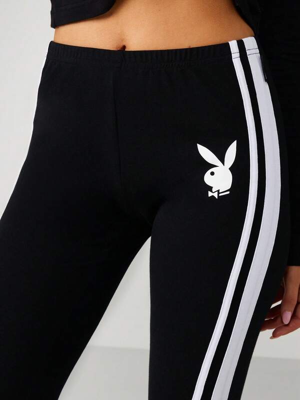 Missguided Missguided X Playboy Bunny Logo Stripe Capri Leggings With Side Ties