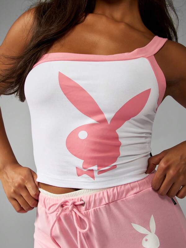 Missguided Missguided X Playboy Bunny One Shoulder Crop Sleeveless Fitted Retro Street Style Tank Top Camisole