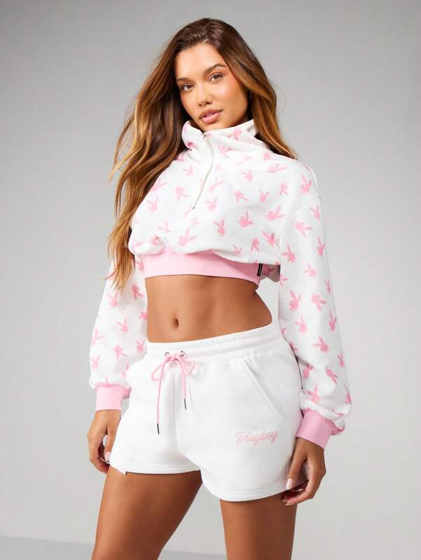 Missguided Missguided X Playboy Bunny Print Athletic Shorts