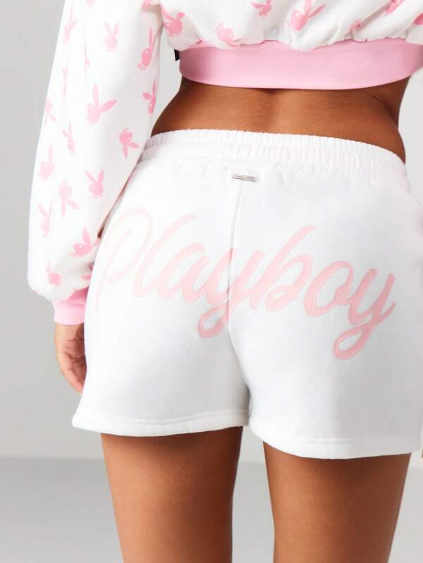 Missguided Missguided X Playboy Bunny Print Athletic Shorts