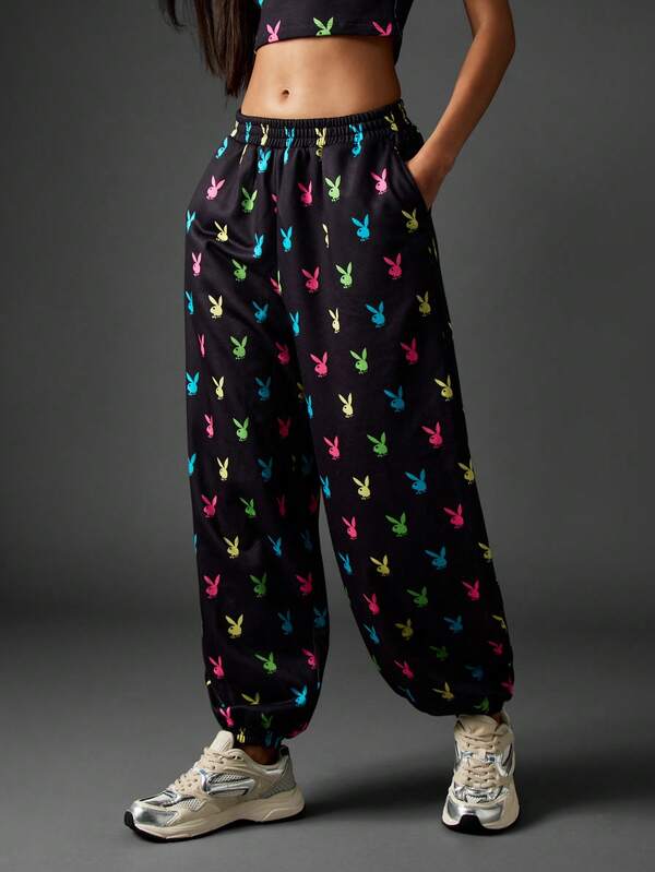 missguided Missguided x Playboy Bunny Print Baggy Joggers