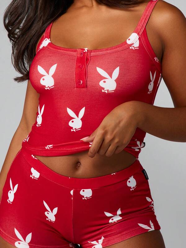 Missguided Missguided X Playboy Bunny Print Cami Top And Shorts Set