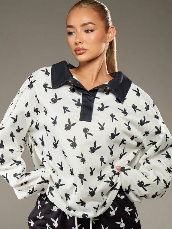 Missguided Missguided X Playboy Bunny Print Crew Neck Sweatshirt