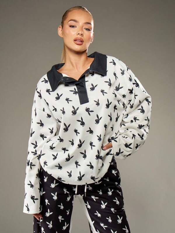 missguided Missguided x Playboy Bunny Print Crew Neck Sweatshirt