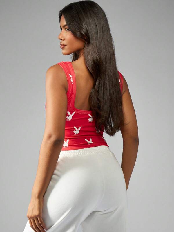 Missguided Missguided X Playboy Bunny Print Crop Sleeveless Women Tank Tops & Camis