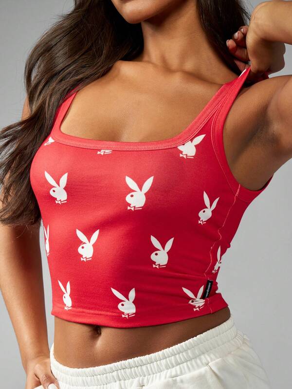 Missguided Missguided X Playboy Bunny Print Crop Sleeveless Women Tank Tops & Camis