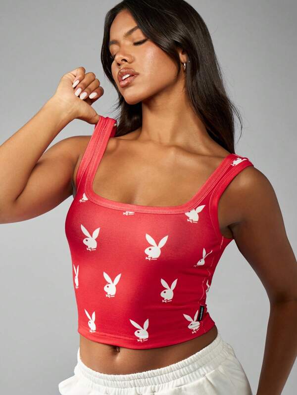 missguided Missguided x Playboy Bunny Print Crop Sleeveless Women Tank Tops & Camis