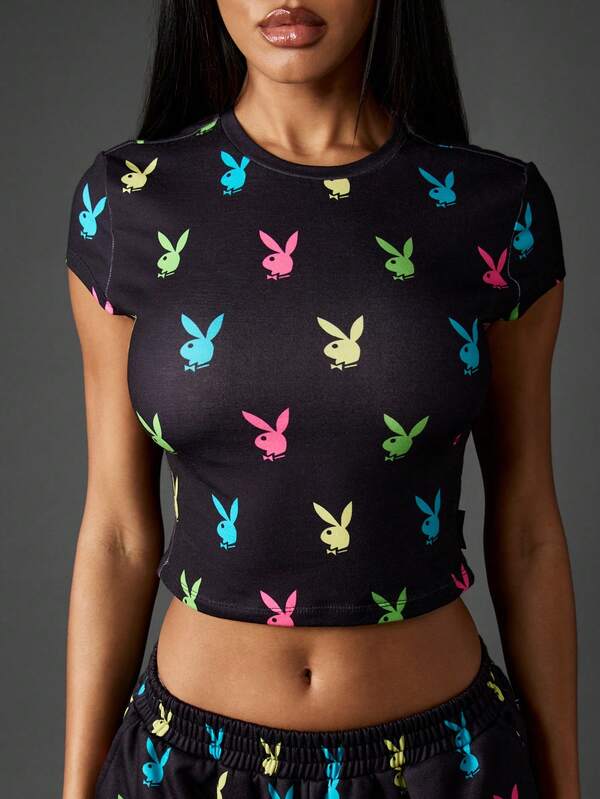 Missguided Missguided X Playboy Bunny Print Crop Tee