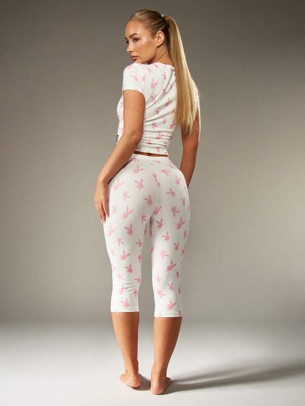 Missguided Missguided X Playboy Bunny Print Crop Top And Capri Pants Set