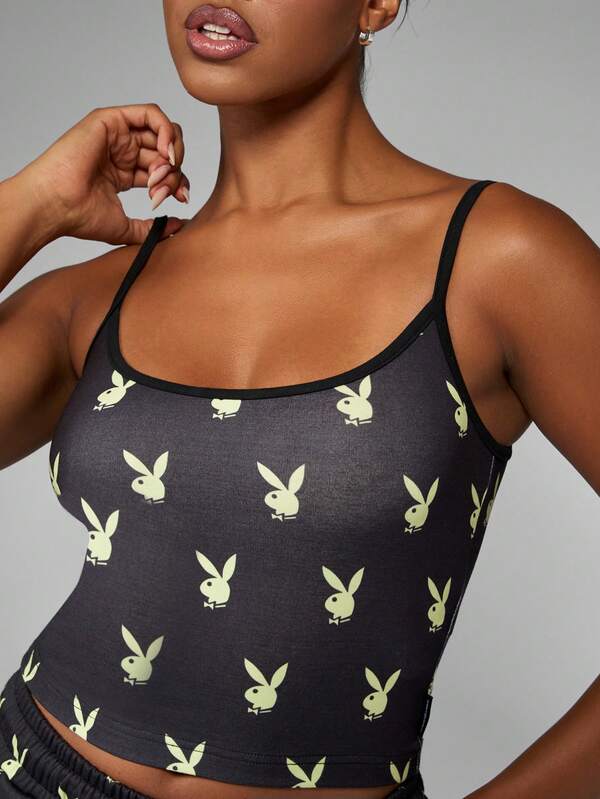 Missguided Missguided X Playboy Bunny Print Fitted Cami Top