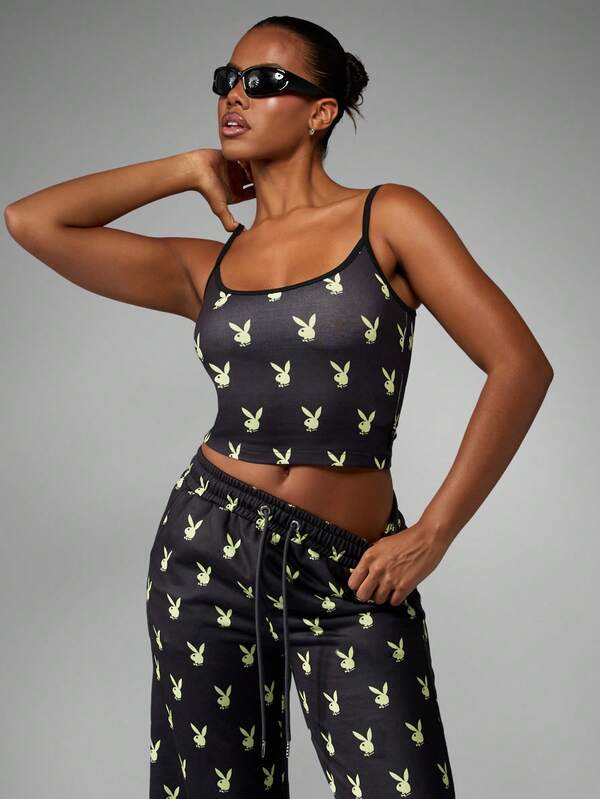 missguided Missguided x Playboy Bunny Print Fitted Cami Top