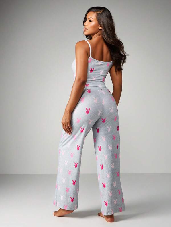 Missguided Missguided X Playboy Bunny Print Pajama Set With Cami And Wide Leg Pants