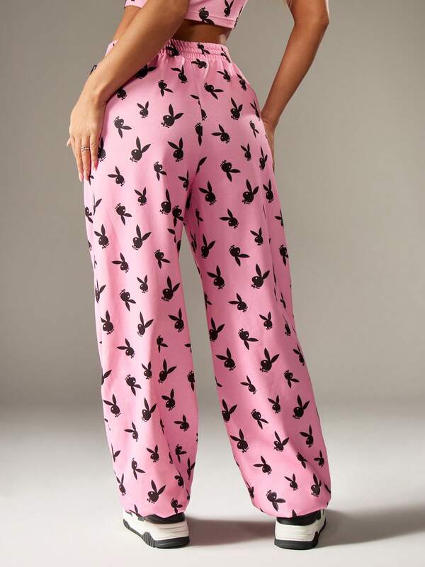 Missguided Missguided X Playboy Bunny Print Sweatpants With Drawstring Waist
