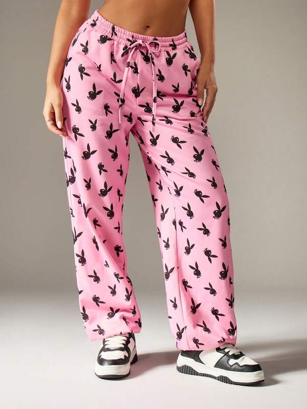 Missguided Missguided X Playboy Bunny Print Sweatpants With Drawstring Waist
