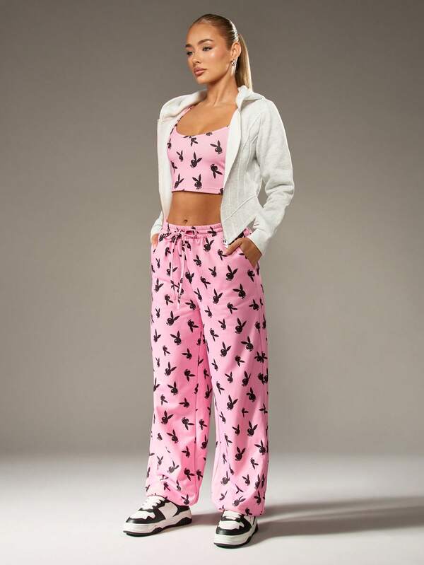 Missguided Missguided X Playboy Bunny Print Sweatpants With Drawstring Waist