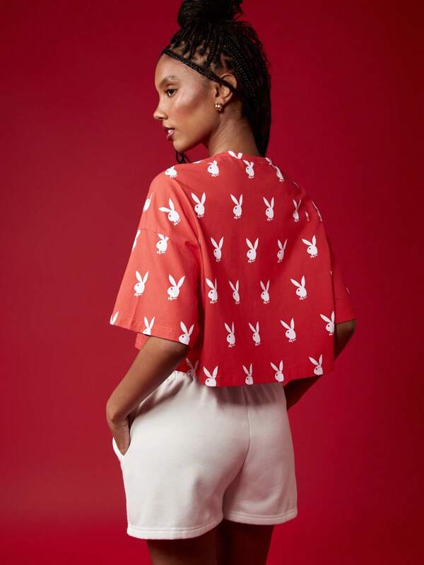 Missguided Missguided X Playboy Bunny Retro All Over Print Crop T-Shirt