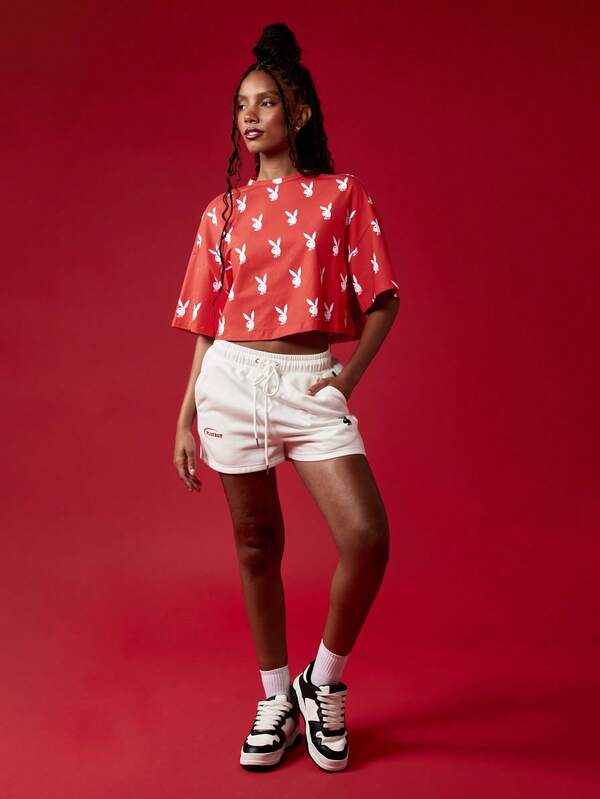 Missguided Missguided X Playboy Bunny Retro All Over Print Crop T-Shirt