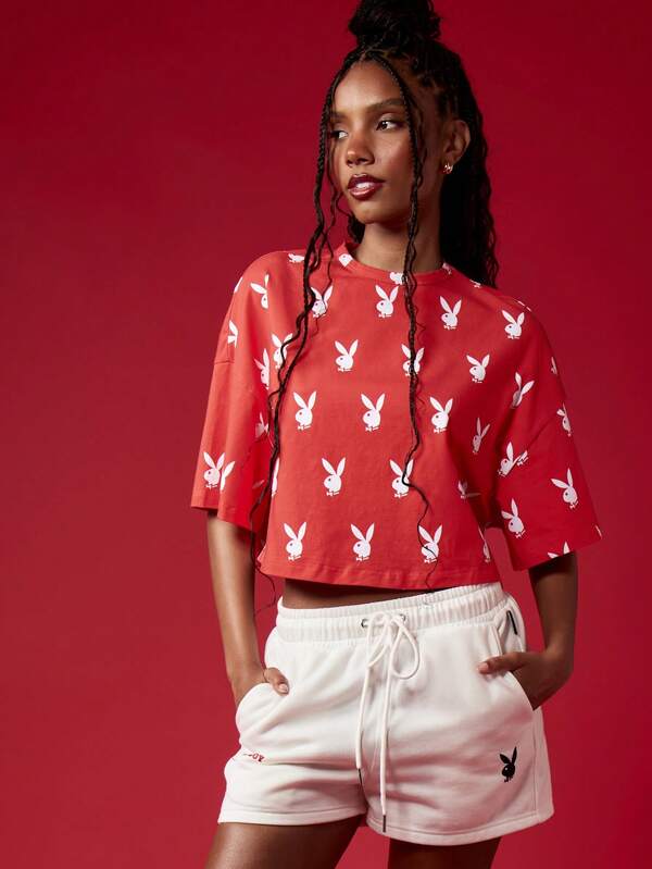 Missguided Missguided X Playboy Bunny Retro All Over Print Crop T-Shirt