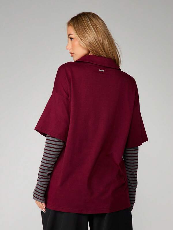 Missguided Missguided X Playboy Burgundy Polo With Striped Sleeves