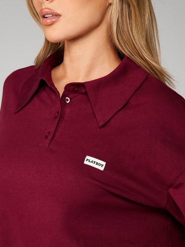 Missguided Missguided X Playboy Burgundy Polo With Striped Sleeves