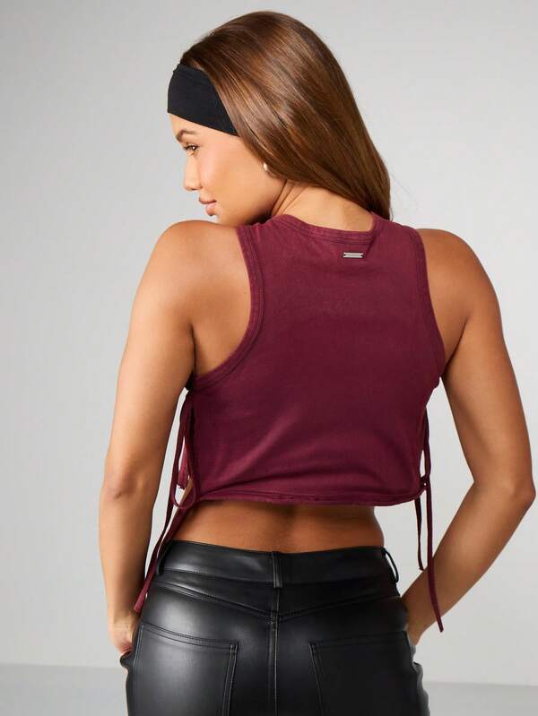 Missguided Missguided X Playboy Burgundy Tank With Rhinestone Design