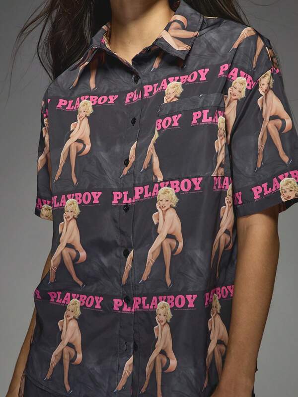 Missguided Missguided X Playboy Button Down Shirt And Shorts Co Ord With Print Pattern