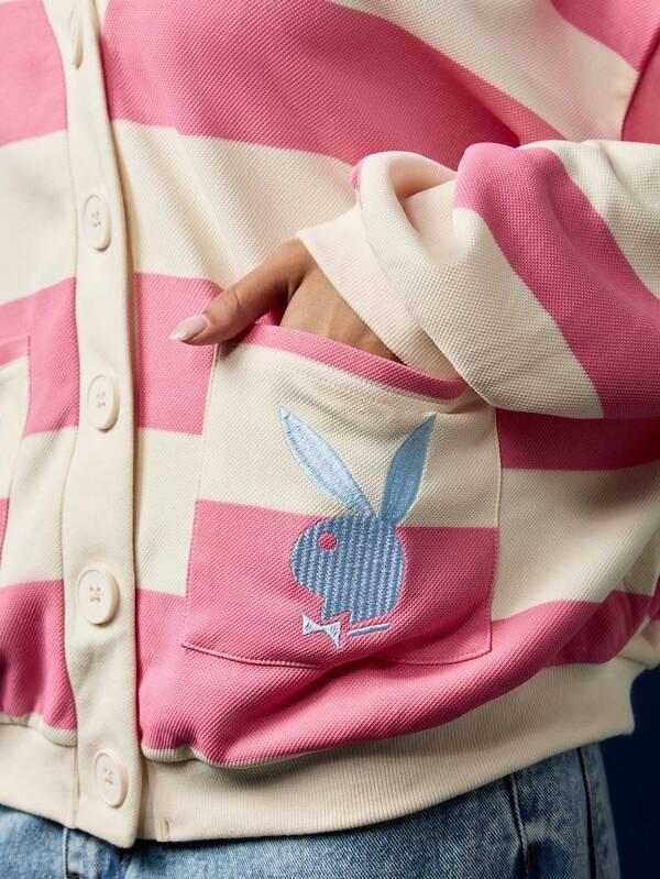 Missguided Missguided X Playboy Button Front Cardigan With Bunny Logo Patches