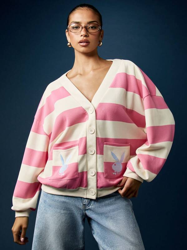 missguided Missguided x Playboy Button Front Cardigan With Bunny Logo Patches