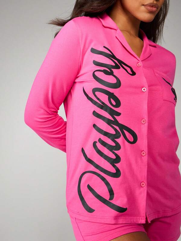 Missguided Missguided X Playboy Button Front Pajama Set With Logo