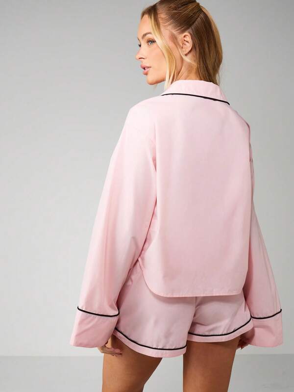 Missguided Missguided X Playboy Button Front Pajama Set With Drawstring Shorts
