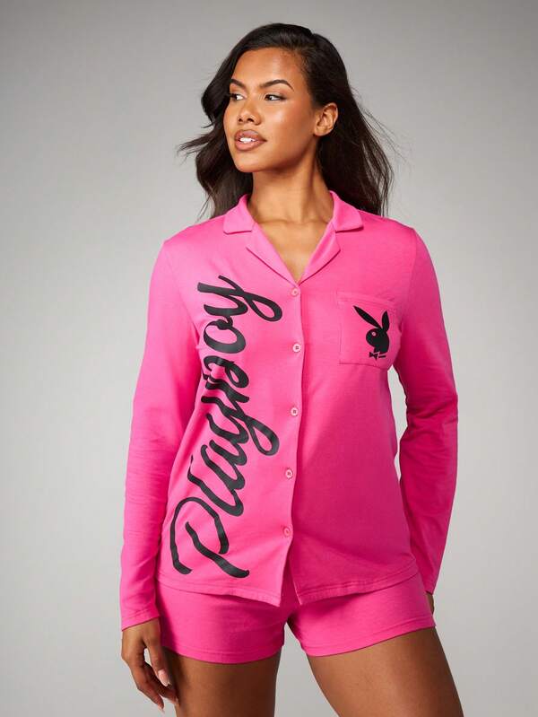 missguided Missguided x Playboy Button Front Pajama Set With Logo