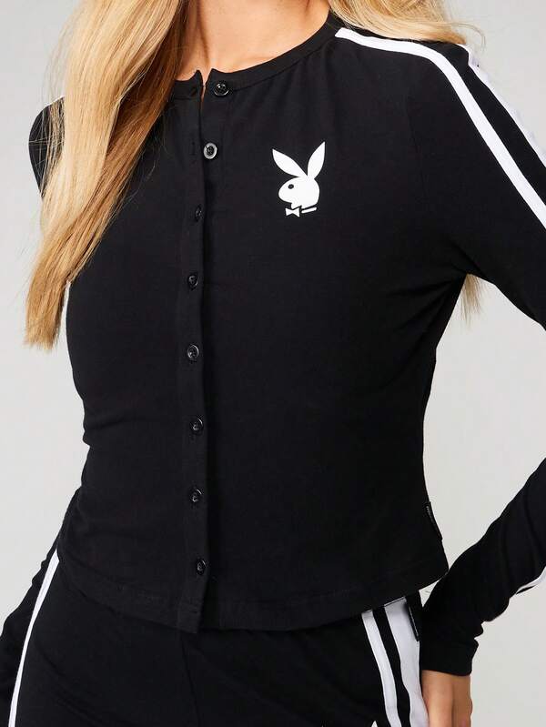 Missguided Missguided X Playboy Button Up Cardigan With White Side Stripes