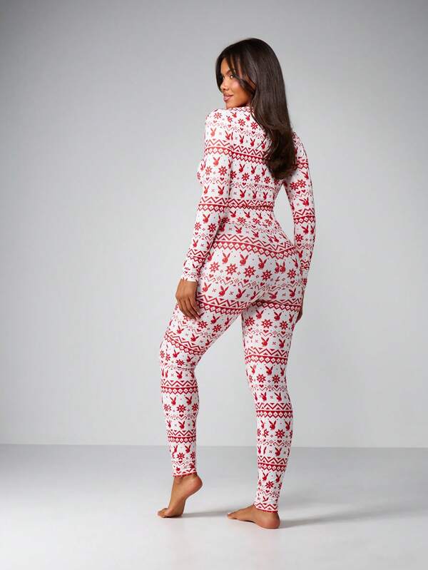 Missguided Missguided X Playboy Button Up Top With Leggings Holiday Set