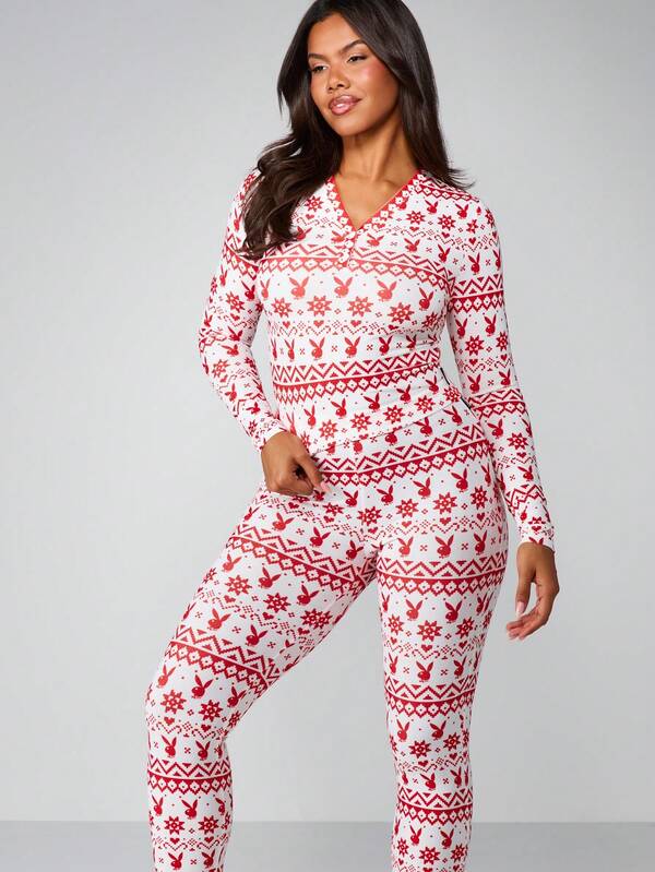 Missguided Missguided X Playboy Button Up Top With Leggings Holiday Set