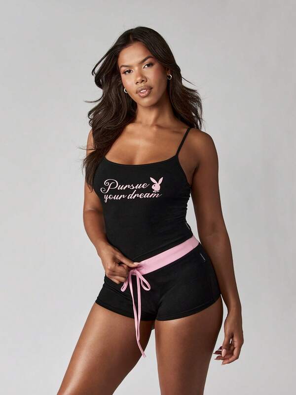 Missguided Missguided X Playboy Cami Top And Shorts With Bunny Logo Print