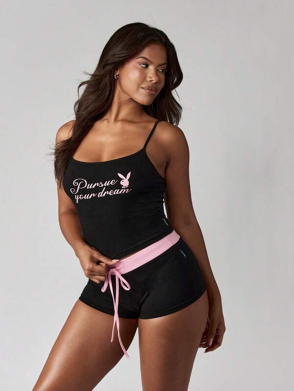 Missguided Missguided X Playboy Cami Top And Shorts With Bunny Logo Print
