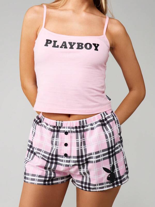 Missguided Missguided X Playboy Cami With Plaid Shorts