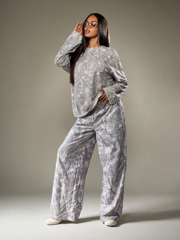 Missguided Missguided X Playboy Camo Wide Leg Joggers With Rhinestones