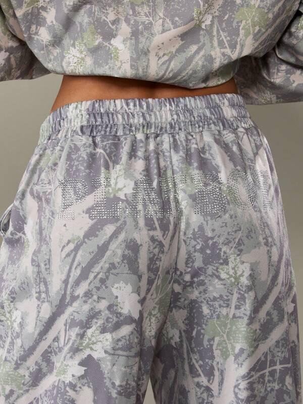 Missguided Missguided X Playboy Camo Wide Leg Joggers With Rhinestones