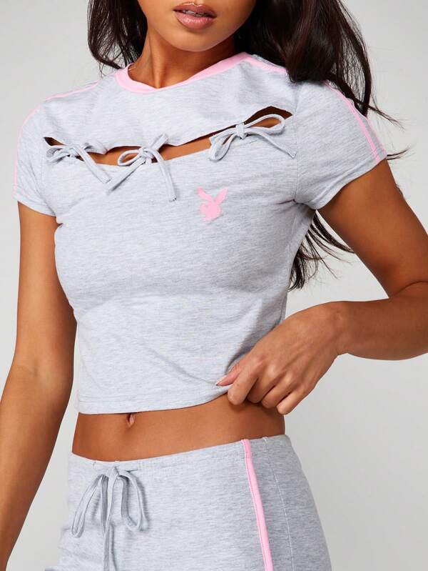 Missguided Missguided X Playboy Capri Leggings With Lace Up Detail