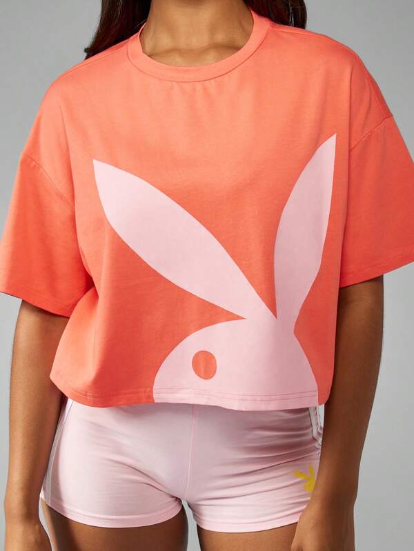 Missguided Missguided X Playboy Casual Contemporary Oversized Cropped Bunny Logo T-Shirt