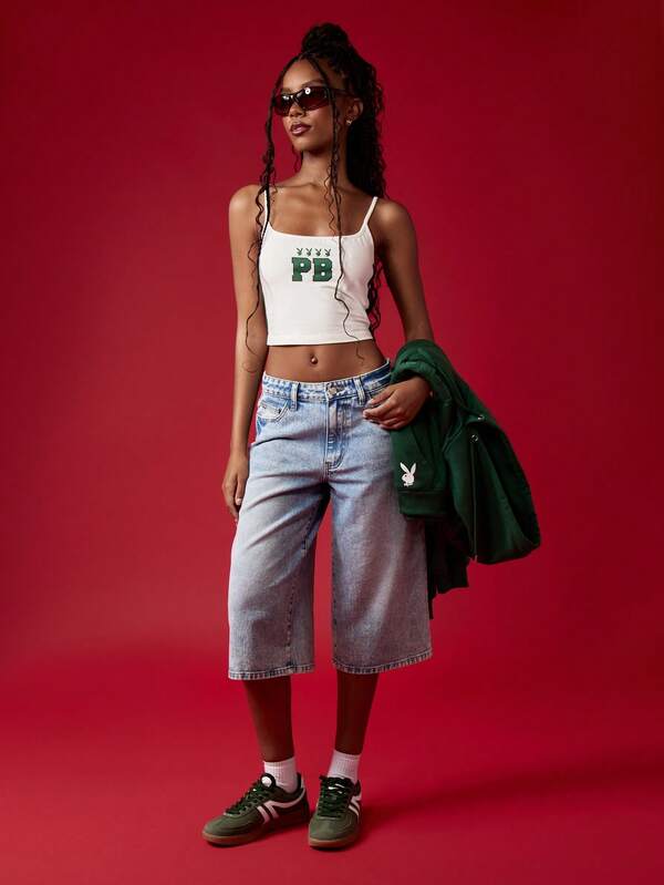 Missguided Missguided X Playboy Casual Logo Crop Tank Top Spaghetti Strap Cami